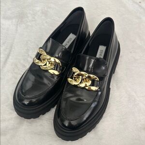 Steve Madden Black Loafers with Gold Chain